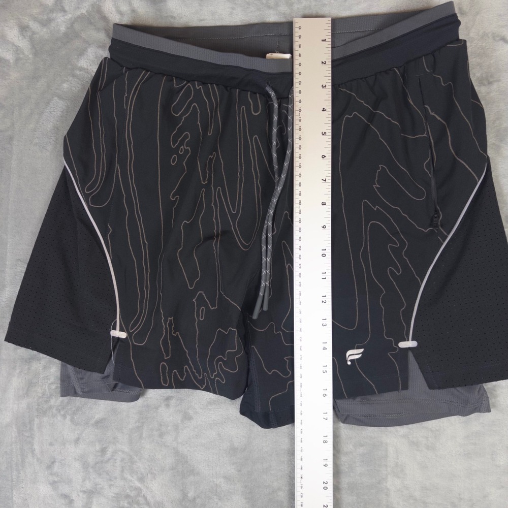 Fabletics 2-in-1 Athletic Shorts Mens Medium Black Topographic Print Gym Running - Picture 6 of 7